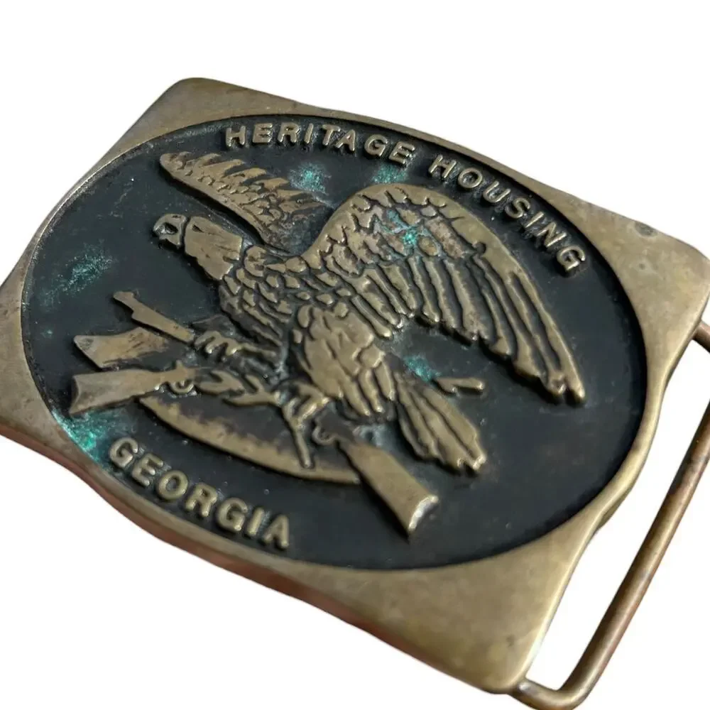 Vintage Eagle Rifle Belt Buckle Anacortes Brass Works Heritage Housing Georgia